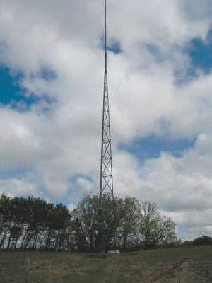 This tower in Miller Farm  Equipment&rsquo;s RTK tower network provides  a base station for all tractors within a six mile radius, or so. Farms  that subscribe to this service can forego the cost and inconvenience  of a mobile base station. Photo courtesy Gord Mcmaster, Miller Farm  Equipment.