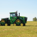 The 9RX is John Deere’s first four-track tractor.