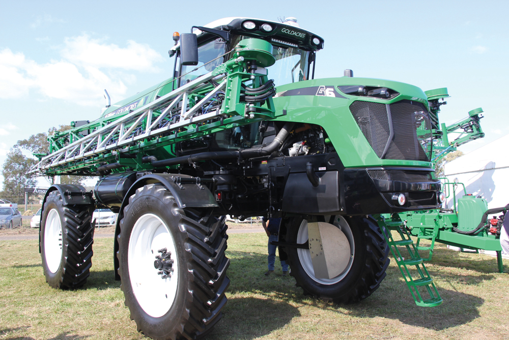 This Goldacres- brand Crop Cruiser model sprayer is an example of the Australian-built equipment on display. Three SP models are available with tank sizes up to 5,200 litres and boom widths of 42 metres (138 feet).