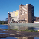 A laker vessel sits docked at the grain terminal awaiting filling.