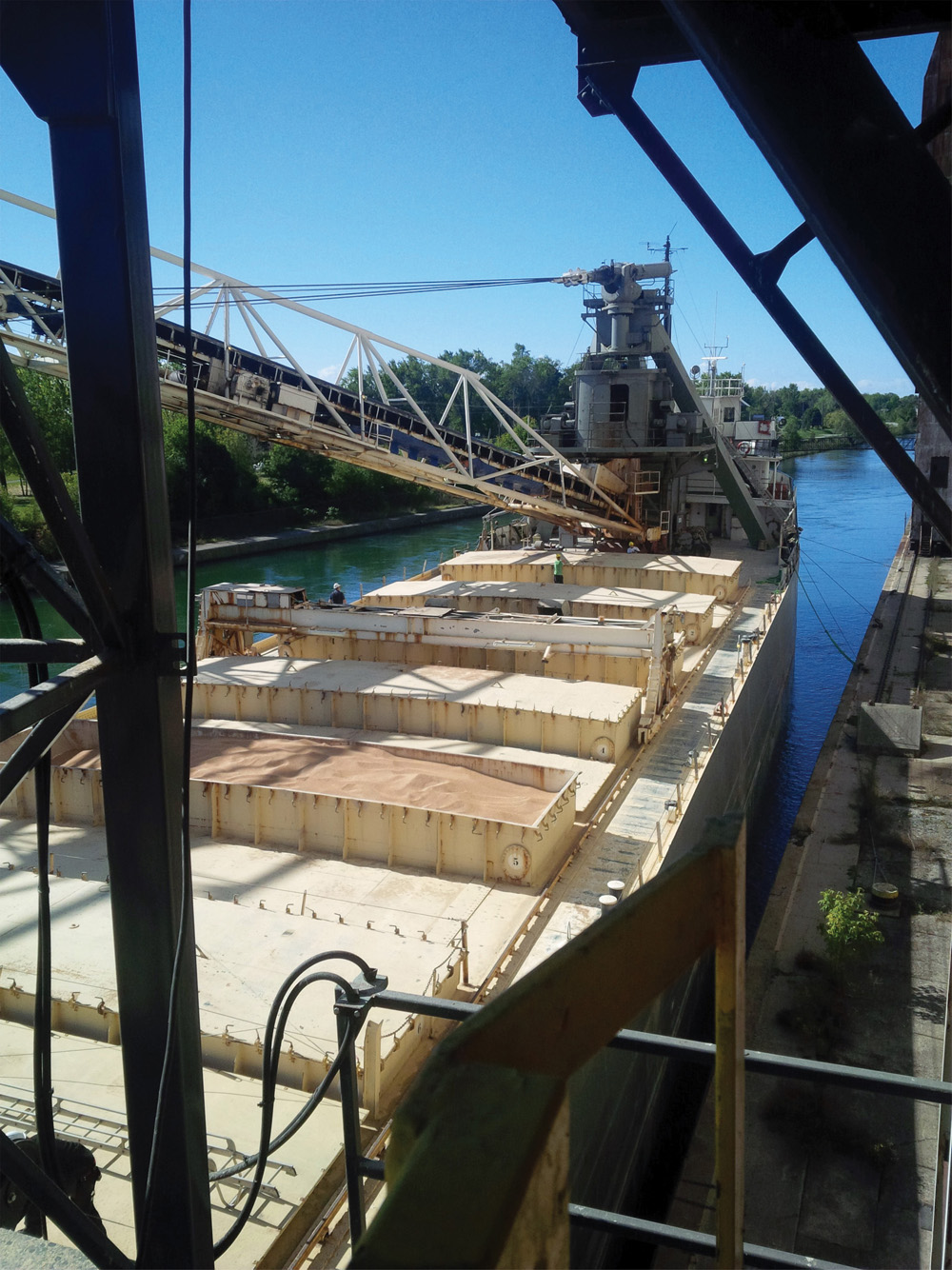 A laker vessel sits docked at the grain terminal awaiting filling.
