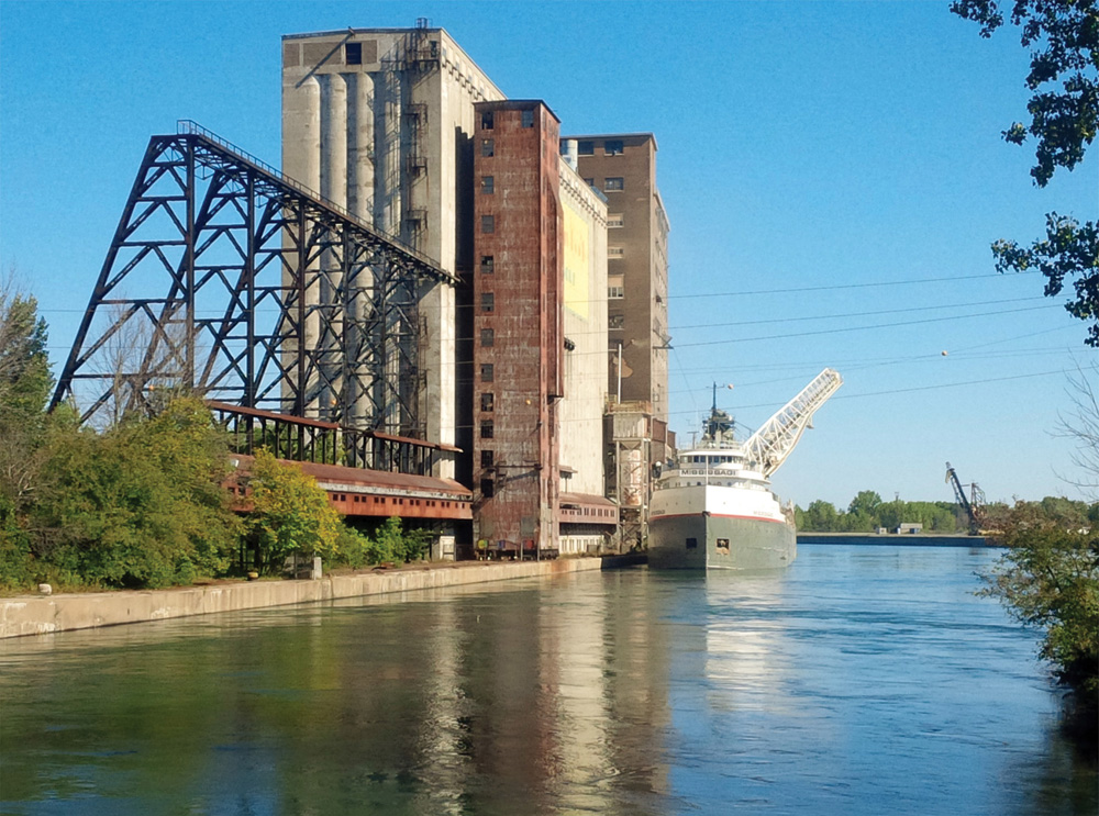 A laker vessel sits docked at the grain terminal awaiting filling.