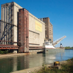 A laker vessel sits docked at the grain terminal awaiting filling.