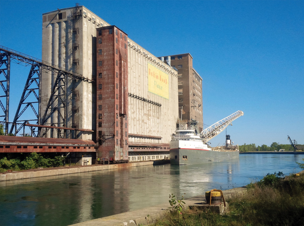 A laker vessel sits docked at the grain terminal awaiting filling.