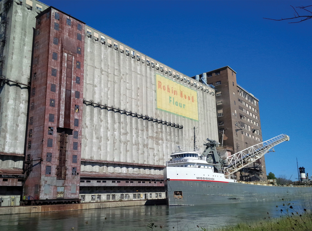 A laker vessel sits docked at the grain terminal awaiting filling.