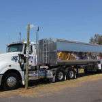 End-dump semi trailers are still common on Australian farms for grain hauling.