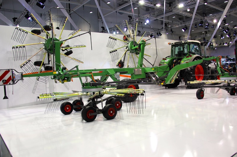 One of those “concept” machines that pop up at Agritechnica was this electrically driven hay rake and the X Concept Fendt tractor. Visitors could vary the rotation speed of the rake from an iPad control panel at the edge of the display, demonstrating the advantage of electric drive.