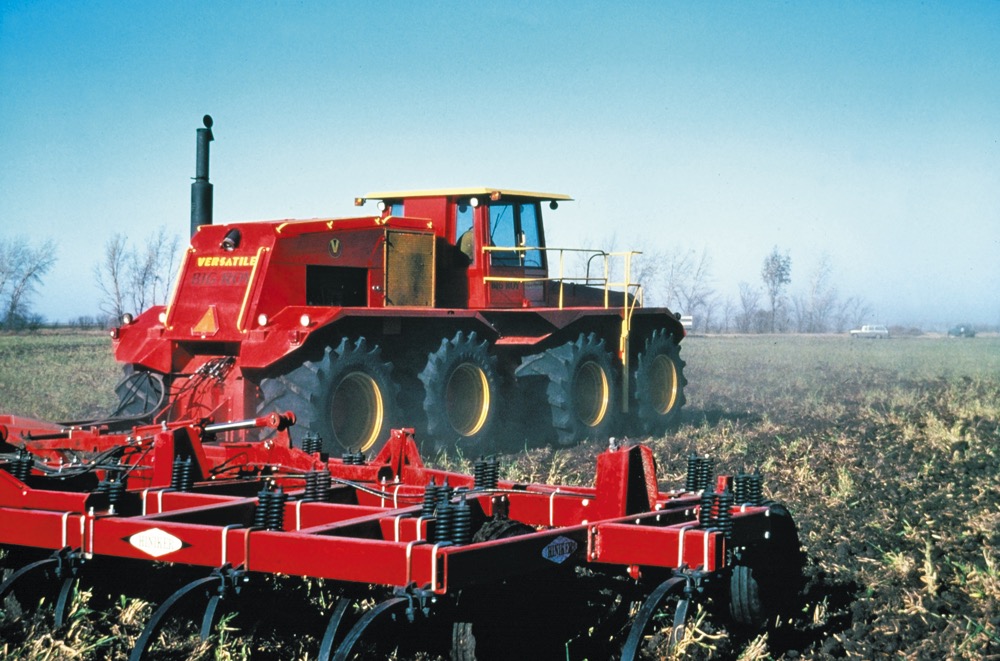 An 80-foot cultivator was built by Friggstad to create a load for the tractor during field trials.