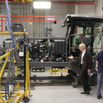 With everything operational, a swather waits to go into a “quality gate,” where all systems are tested before further assembly. 