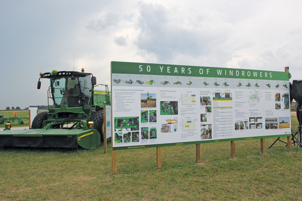 At the introduction of the John Deere W235 windrower, the brand emphasized 50 years of continuous swather production.