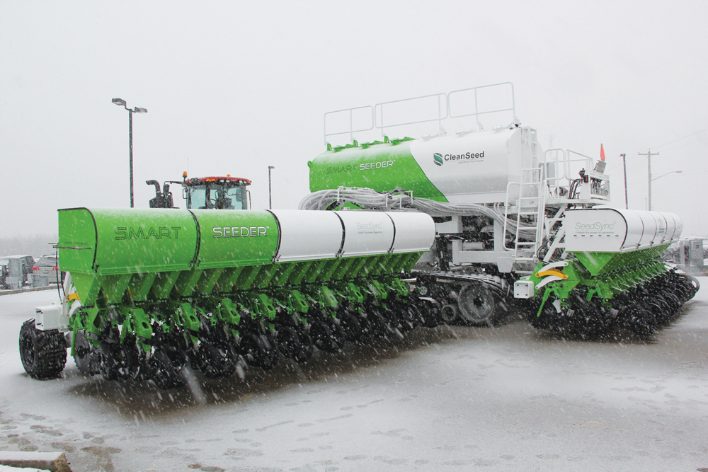 Clean Seed Capital Group held a ceremony to mark the launch of the first production CX6 Smart Seeder outside the manufacturing facility in Steinbach, Manitoba. The event went ahead despite a sudden April snowstorm.