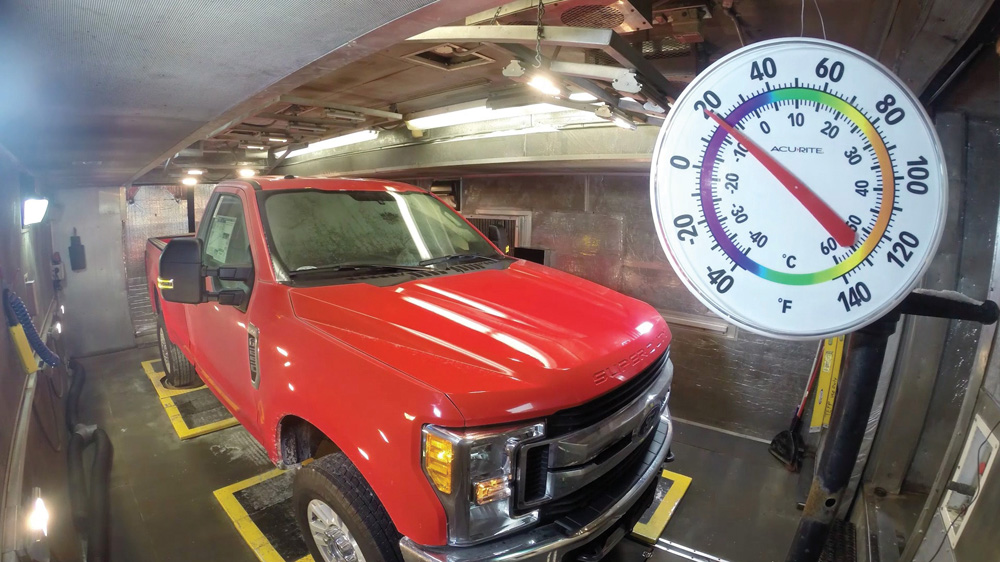 Ford uses mobile testing chambers that can be moved to various location to shake up vehicles under extreme weather conditions.