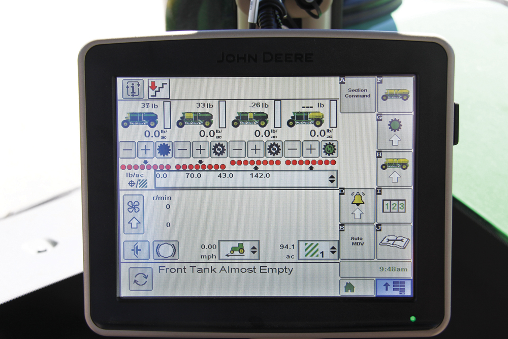 Load cell information on the C850 cart allows for seeding calibration rate adjustments right from the monitor in the tractor cab. 