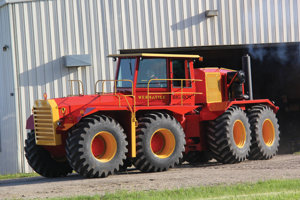 Coming out from behind a closed door, the tractor made its debut in front of a crowd of about 130 people at Versatile’s R&D facility in Sanford, Manitoba.