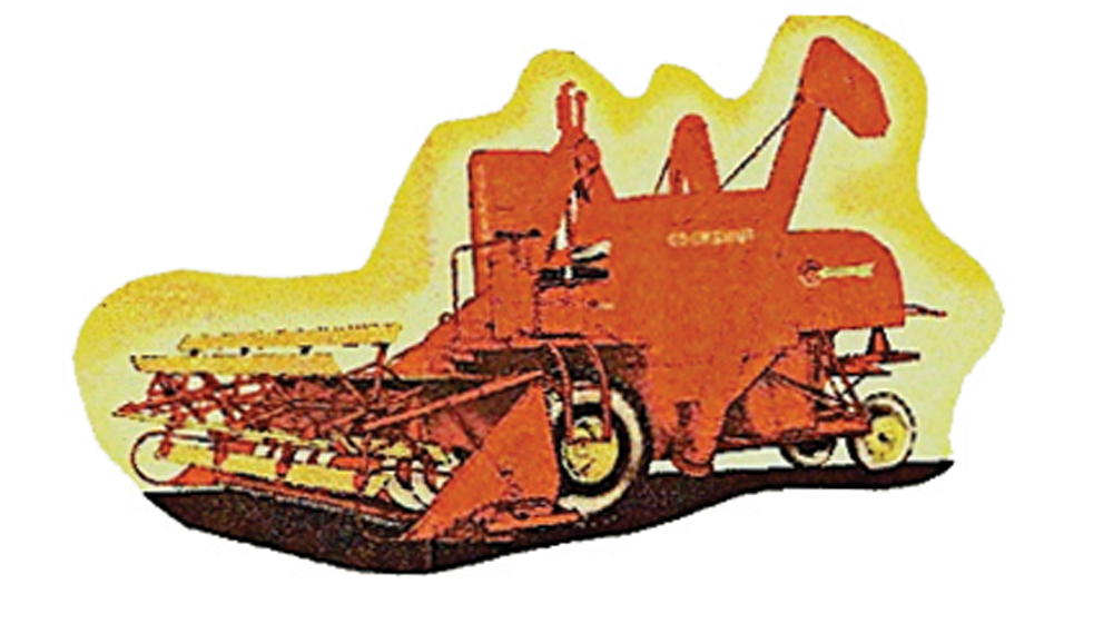 The second combine I ran was a self-propelled model: a Cockshutt 132. Because the operator sat right in the dust, goggles were a must on a windy day.