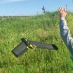 The eBee is a fixed-wing drone with a styrofoam body. It takes to the sky easily.