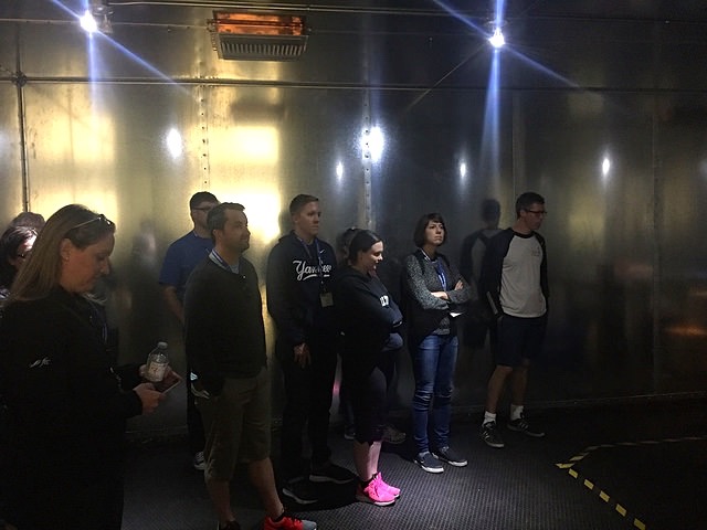 Canadian Farm Writers check out the inside of an equine MRI at the University of Saskatchewan. 