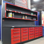 On display during Canada's Farm Progress Show, Diamond Industries of B.C. showed one of their standard, 10-foot workbenches and wall shelving units.