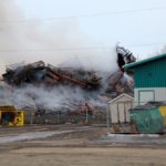 The fire was close to the Co-op grocery store, stoking fears that the store would be damaged as well. In fact, it damaged the recycling bins by the Co-op. But volunteer fire fighters were able to contain the damage.