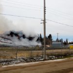 The wreckage of the grain elevator continues to smoulder. The fire started at about 9 pm on November 29th, according to local residents.