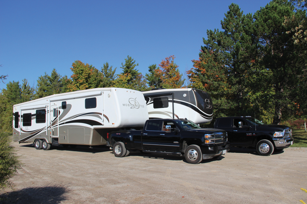 The one-ton trucks pulled 15,000 pound trailers as part of the testing routine.