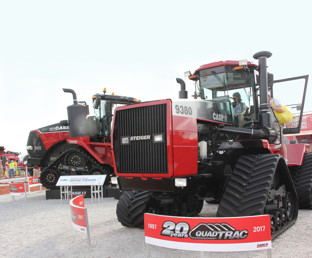 Case IH celebrated 25 years of Patriot sprayer production with the fall release of limited-edition 4430 and 3340 models. In keeping with the silver anniversary theme, these sprayers get a unique red and silver livery. They come equipped with Michelin rubber, Raven Industries technology and Wilger COMBO-RATE nozzle bodies as standard equipment.
The red brand also marked another anniversary in 2016: 20 years of Quadtrac tractor production. The company’s display at the U.S. Farm Progress Show included a blinged-up Quadtrac special anniversary edition tractor parked beside a pristine, 20-year old example of one of the first models ever to head out to a dealership. Case IH is building only 30 of the anniversary machines.