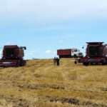 Tracy and Myles Pawliw talk logistics as they finish combining the last of their 2016 crop near Glaslyn, Sask.