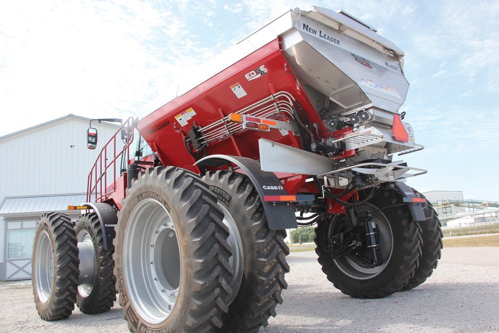 A New Leader spreader body handles dry product application.