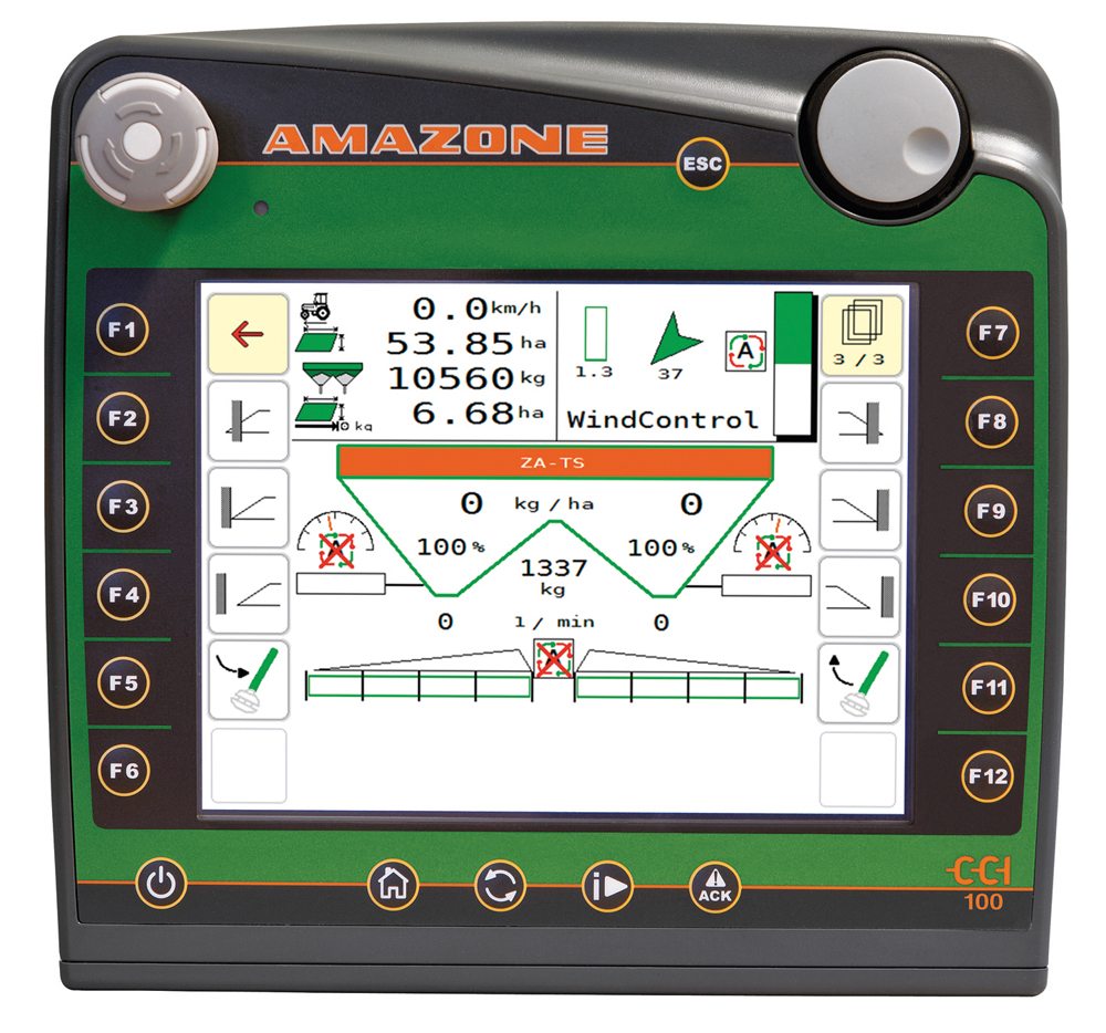 The computer-based WindControl feature allows the spreader to automatically compensate for  high winds by altering the spread  fan pattern. 