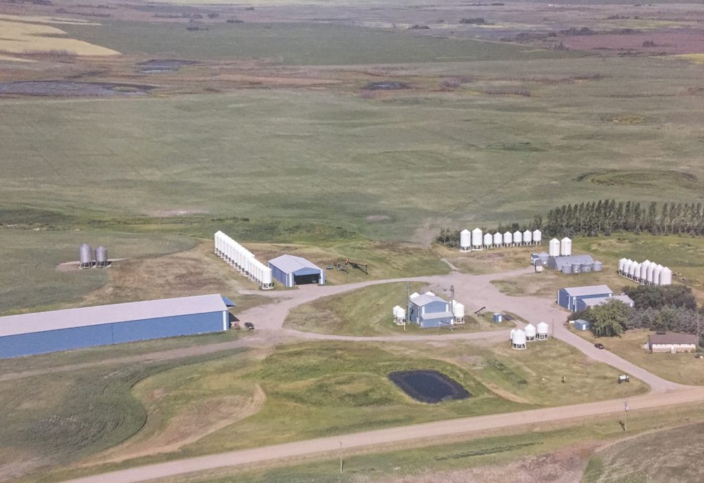 Aerial photo of the Crow Lake Farm, south of Griffin, Sask.
