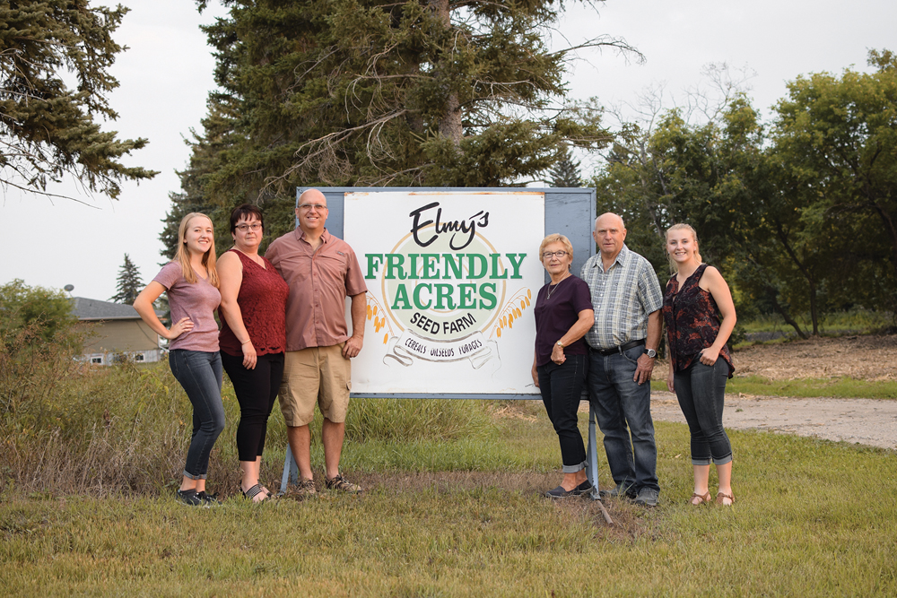 The family at Friendly Acres Seed Farm. Kevin Elmy and his wife Christina, Kevin’s parents, Robert and Verene, and Kevin and Christina’s daughters, Kennedy and Haley.