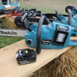 The two 18-volt batteries in this chain saw give it the same power as a 32cc gas model and will last about as long as a tank of fuel.