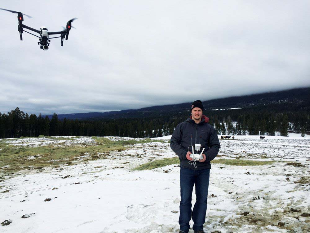 Thompson Rivers University student Chris Solecki testing out a drone which columnist Roy Lewis says can play a practical role in livestock management.