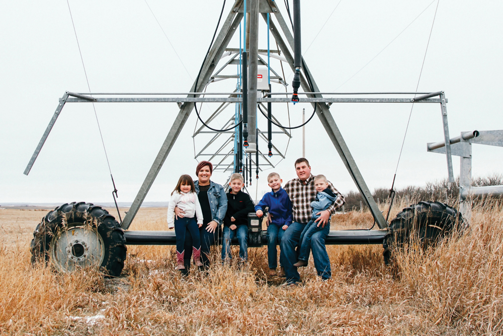 Aaron and Aynsley Williams, their eight-year old twin boys, Sawyer and Sterling, five-year-old Sahen and three-year old Sloan live and farm near Macrorie, Saskatchewan.