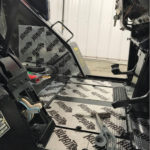 New upholstery was purchased from a supplier and installed after the cab was repainted and given a layer of sound deadening material.