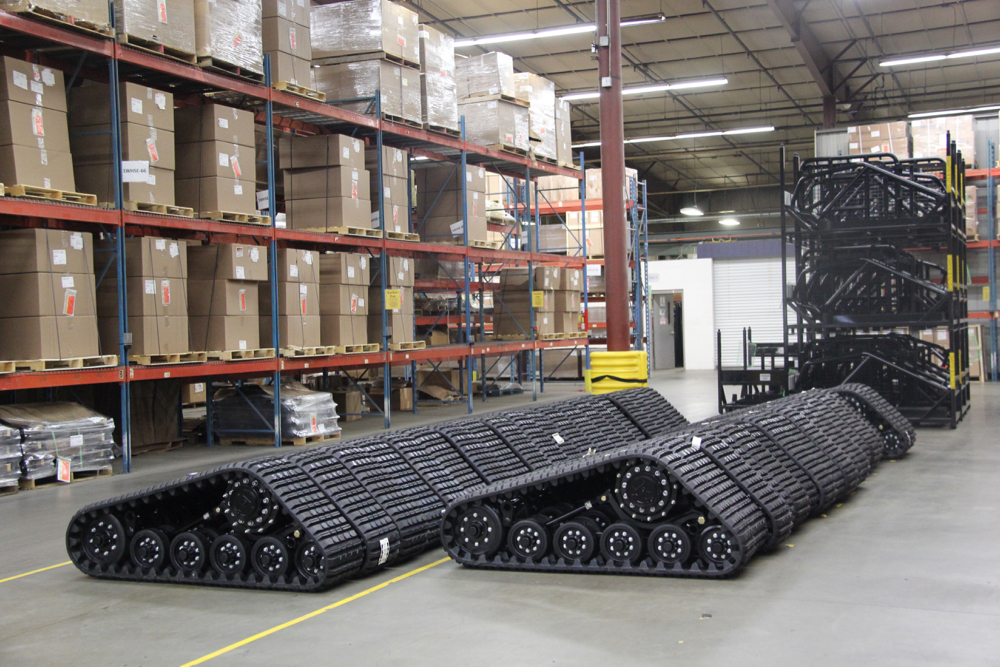 ASV has been an OEM supplier of track modules to Caterpillar, which uses them on one of its CTL model lines. These tracks in the ASV factory in Minnesota await shipping.
