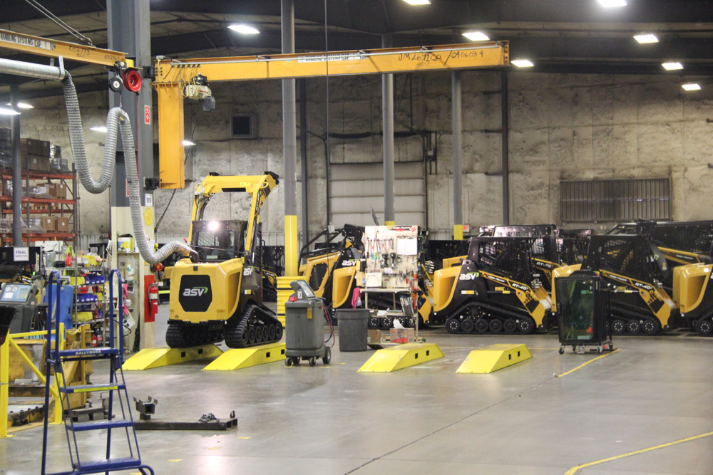 At the end of the assembly line, machines get a run-up, where they are checked for fitment and to assure there are no problems before heading to the final quality control check point and onto the shipping area.