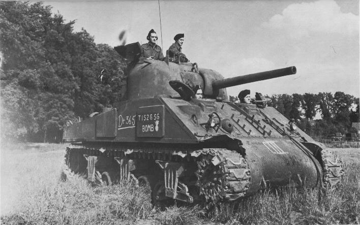 A Sherman tank operated by Canadian soldiers on D Day.