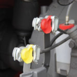 Fendt tractors use air brakes and also include glad hand connections at the rear for trailer towing.