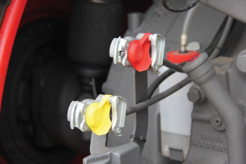 Fendt tractors use air brakes and also include glad hand connections at the rear for trailer towing.