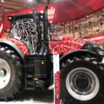 This Case IH tractor is decorated with a spiderweb design, demonstrating the company’s involvement with DataConnect. DataConnect will allow farmers to share data between John Deere, CLAAS or Case IH machines without having to transfer data manually.