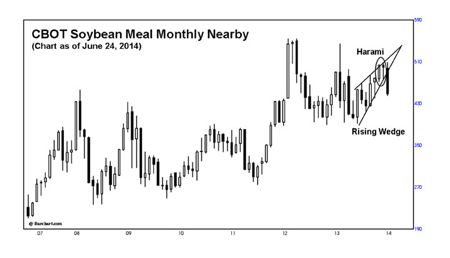 CBOT soybean meal monthly nearby, as of June 24. (Barchart.com)
