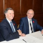 Agriculture Minister Lyle Stewart and Garth Whyte, President & CEO of Fertilizer Canada sign Memorandum of Cooperation. Photo: CNW Group/Fertilizer Canada