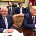 U.S. President Donald Trump and Agriculture Secretary Sonny Perdue participate in a farmers’ roundtable event April 25, 2017 at the White House. (Video screengrab from WhiteHouse.gov)
