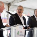 U.S. Secretary of Agriculture Sonny Perdue, Canadian Agriculture Minister Lawrence MacAulay and Mexico’s Secretary of Agriculture Jose Calzada (l-r) speak at the Port of Savannah, Ga. on June 20. (Stephen B. Morton photo courtesy Georgia Ports Authority)