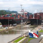 Container ships pass through locks on the Panama Canal. (CIA.gov)
