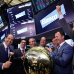 Elanco CEO Jeff Simmons rings the ceremonial bell as the company’s stock begins trading on Sept. 20, 2018 at the NYSE. (Photo: Reuters/Brendan McDermid)