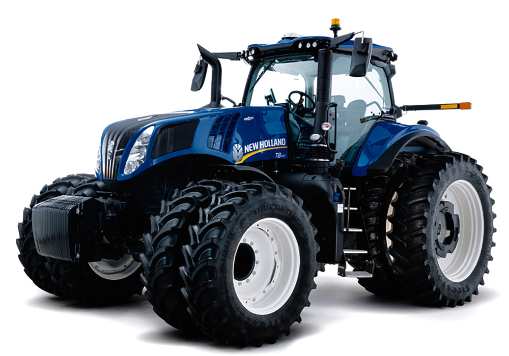 The new Genesis T8 with PLM Intelligence was introduced this year, which mirrors its cousin the Case IH AFS Connect Magnum. It offers features such as advanced connectivity between operators, vehicles, advisors and dealers, which are intended to improve productivity and reduce downtime. There are also customizable controls, improved visibility and enhanced comfort.
The updated cab design offers a more comfortable and convenient driver experience. “Next-generation” controls can be easily customized, allowing every operator to set them up based on their unique preferences and requirements. The new cab features more accessible storage, increased number of power ports and vents, egress lights, and an ergonomic seat for optimal comfort.
Designers have removed obstructions to ensure operators have maximum visibility from the seat. The new InfoView monitor is positioned in direct line-of-sight on the dash, so operators can keep their eyes on the horizon ahead and still see vital readout information. Built-in cameras make it easier to keep an eye on in-field work and other tasks, with one camera in the grille another at the rear cab roof, both with 180-degree vision. Another pair of implement cameras can be mounted lower down on the rear of the cab. New 360-degree LED work lights deliver up to 25 per cent more light to make it easier to see implements when working at night.
Inside the cab, the brand has a new more ergonomic SideWinder Ultra armrest that includes the IntelliView 12-inch monitor, which can handle up to four video inputs.
But the brand claims the most innovative features extend far beyond the cab with complete integration of New Holland’s PLM platform, using ISOBUS CLASS III technology. NH offers the digital MyPLMConnect Internet connection, which allows for data sharing and can include enhanced support functionality through a local New Holland Dealer. This is all done through a simple tablet-based user interface.
The T8 with PLM Intelligence line includes five models from 320 to 435 engine horsepower, plus three more in the SmartTrax configuration.