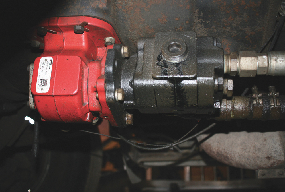 A new, more reliable, transmission- mounted PTO pump was installed after the old pump failed.