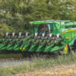 For X series combines, 12-, 16- and 18-row CF folding corn heads are available and 12-row heads are available for S series combines.